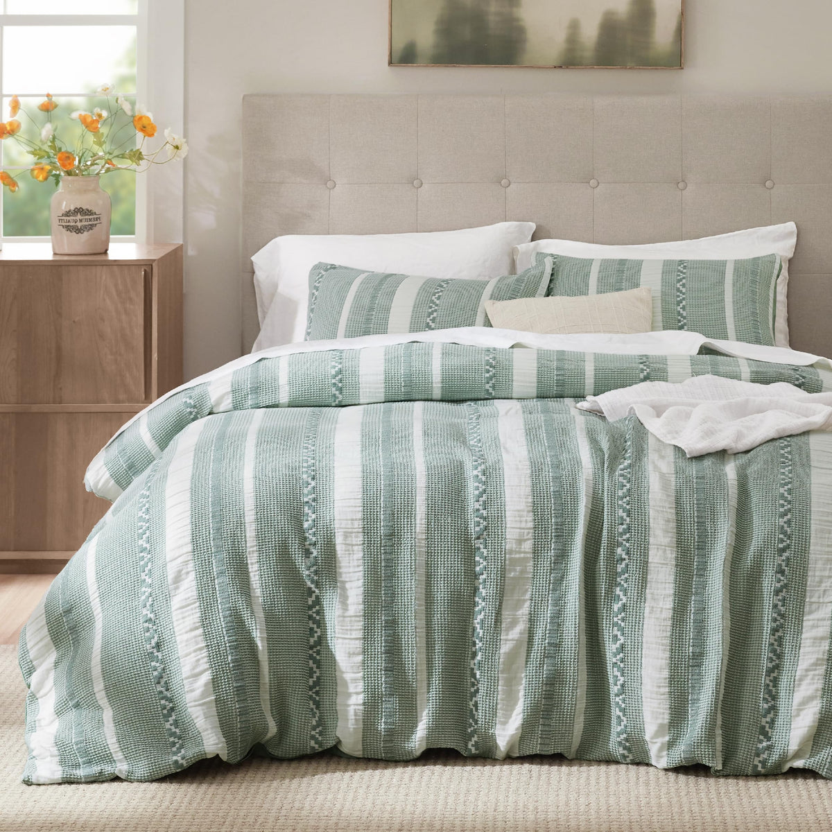 Bedsure PureWoven 3 Pieces 100% Cotton Waffle Weave Duvet Cover Set, Queen