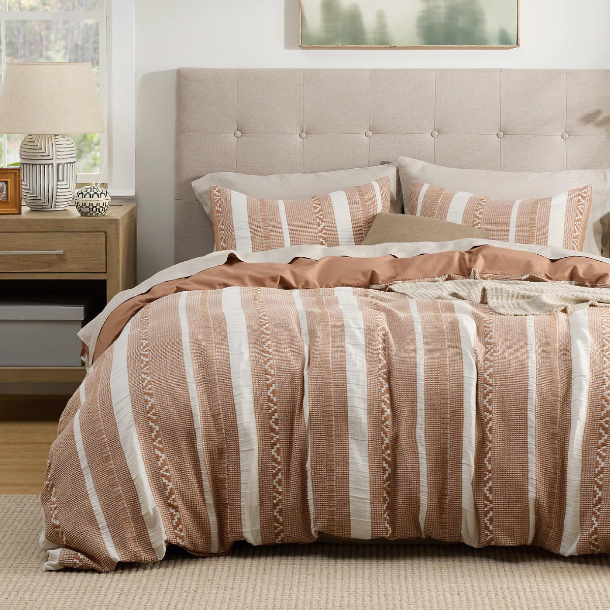 Bedsure PureWoven 3 Pieces 100% Cotton Waffle Weave Duvet Cover Set, Queen