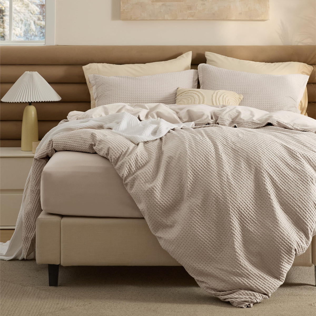 Bedsure PureWoven 3 Pieces 100% Cotton Waffle Weave Duvet Cover Set, Queen