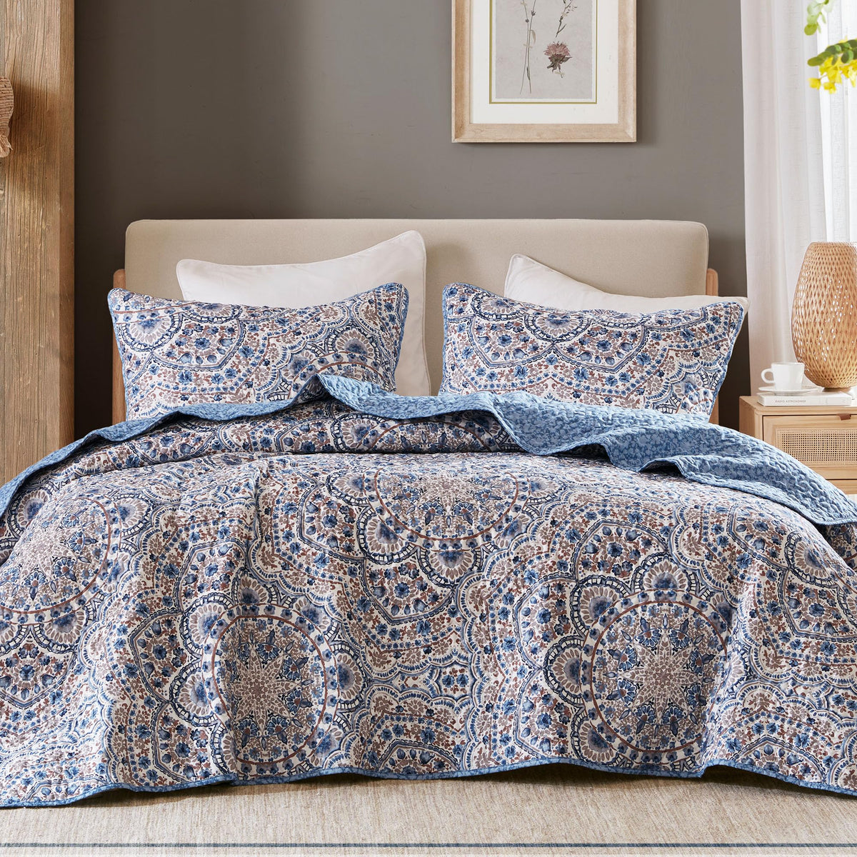 Comfort Spaces Valerie Boho Reversible Twin Quilt Bedding Set, 2 PC, Blue