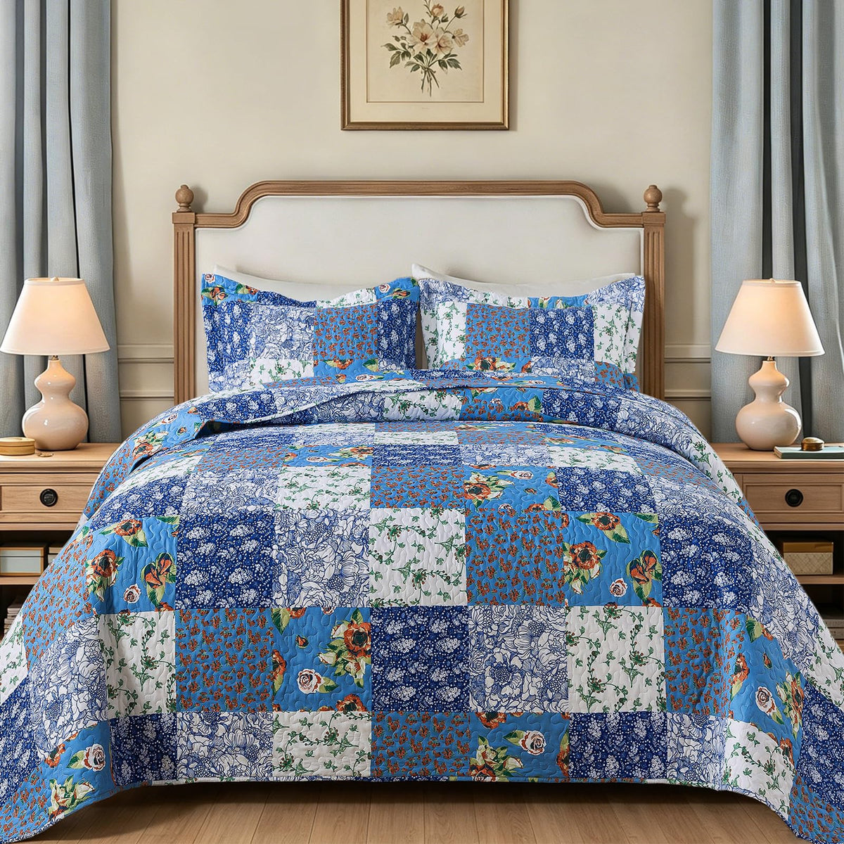 VAPUTAR 100% Cotton Face Quilt King Size Bedding Set - Boho King Quilts