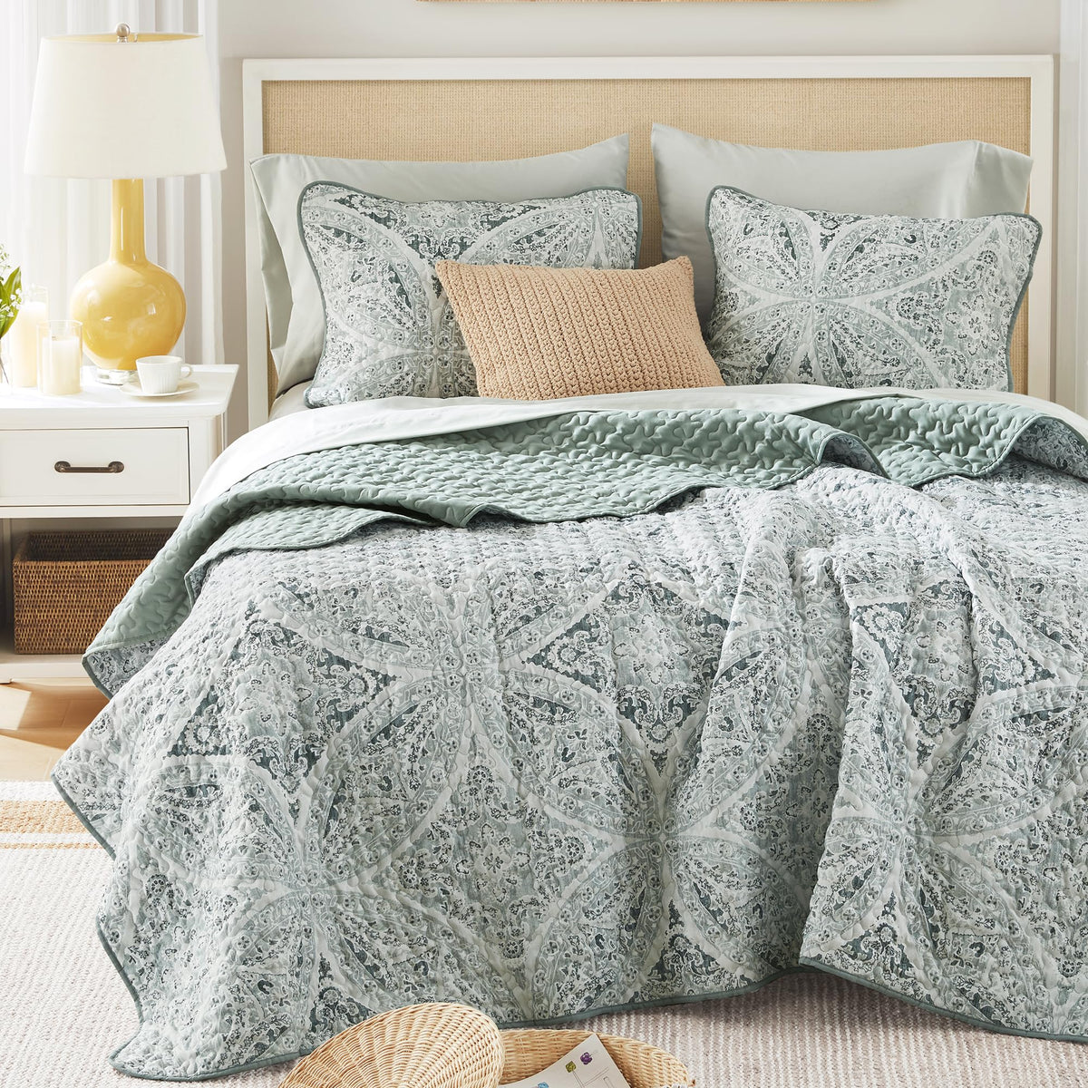 Comfort Spaces Gloria Boho Twin XL Quilt Set 2 Piece for Summer Aqua