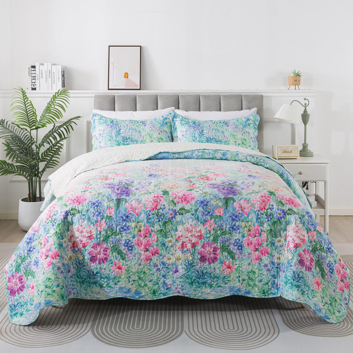 HoneiLife Oversized King Bedspreads 120x120 - Beach Quilt 3 Pieces, Coastal Quilt Sets, California King Quilt, Nautical Bedspreads Ocean Coverlets, Lightweight Bed Cover, Summer Quilts