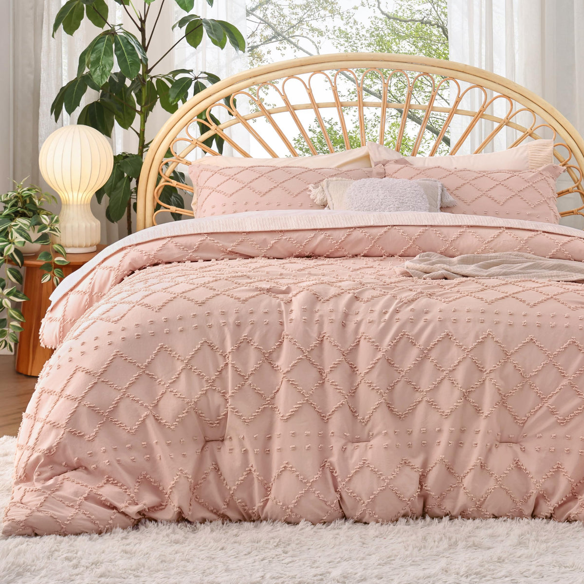 Bedsure Boho Tufted White Twin XL Comforter Set, Farmhouse-Style Bedding