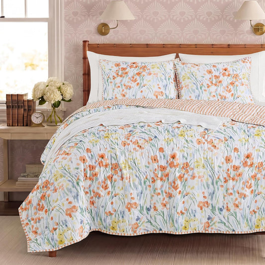 Twin/Twin XL Quilt Set-2 Pieces Soft Bedding Floral Reversible Coverlet