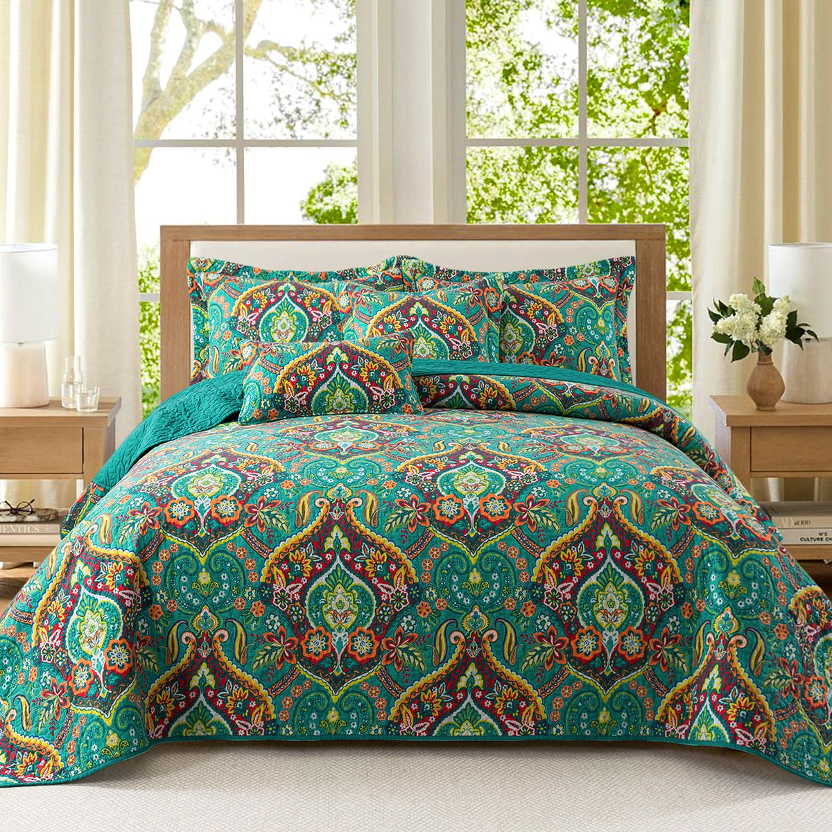 VAPUTAR 100% Cotton Face Quilt King Size Bedding Set - Boho King Quilts