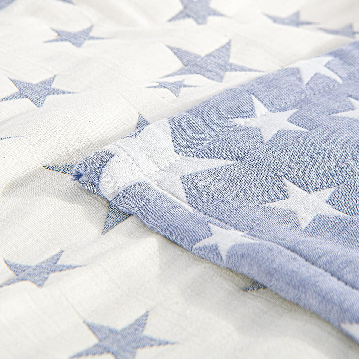 NTBAY Twin 3 Layer Muslin Cotton Blanket, 68 x 92, Blue Stars