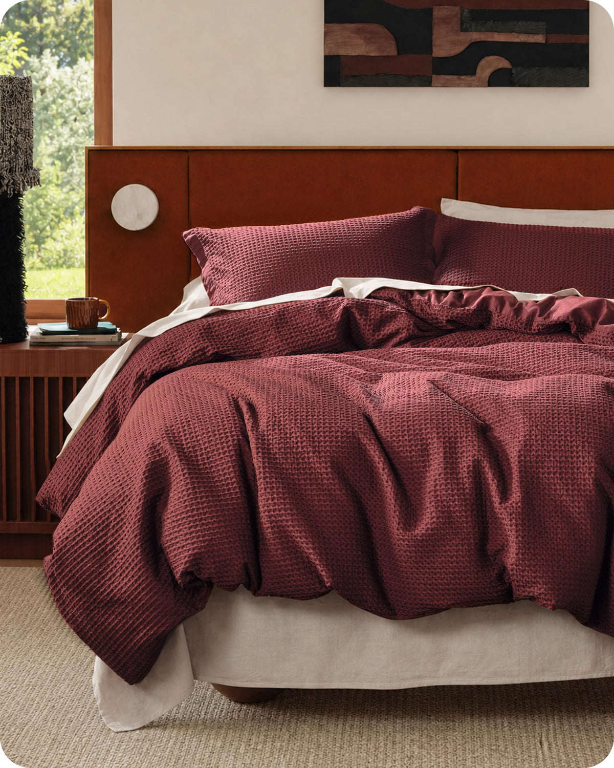 Bedsure PureWoven 3 Pieces 100% Cotton Waffle Weave Duvet Cover Set, Queen
