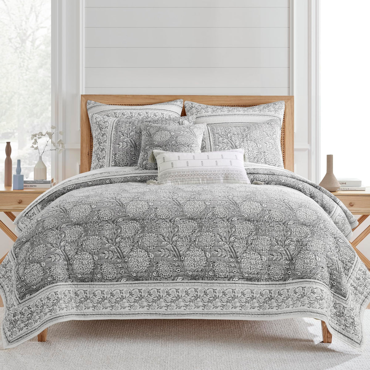 Levtex Home Adare Taupe Reversible King Duvet Cover Set (106x94in) with 2 Pillowcases (36x20in) - Floral Bedding - Taupe and White - Cotton King Size Duvet Cover Set - Soft, Pre-Washed