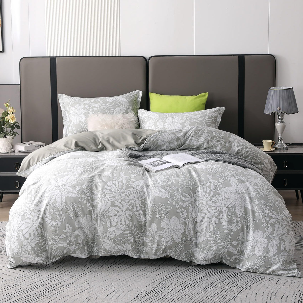 OAITE Queen Duvet Cover Set 3pcs 100% Cotton Wildflower Botanical