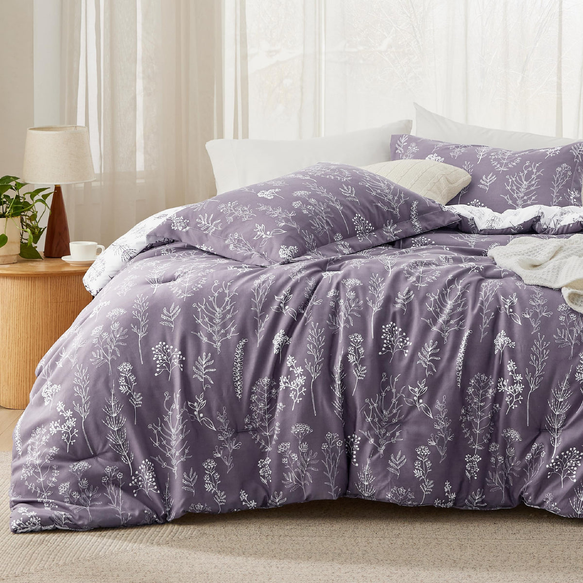 Bedsure Floral Comforter Set Cute Bedding Set Twin/Twin XL Reversible Black