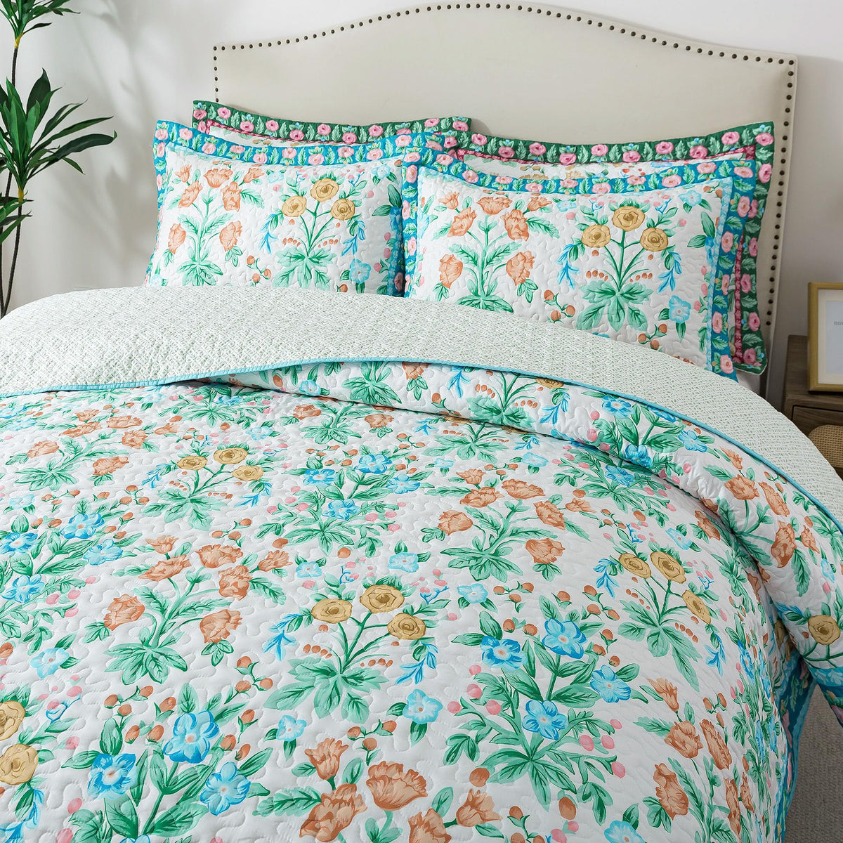 HoneiLife Oversized King Bedspreads 120x120 - Beach Quilt 3 Pieces, Coastal Quilt Sets, California King Quilt, Nautical Bedspreads Ocean Coverlets, Lightweight Bed Cover, Summer Quilts