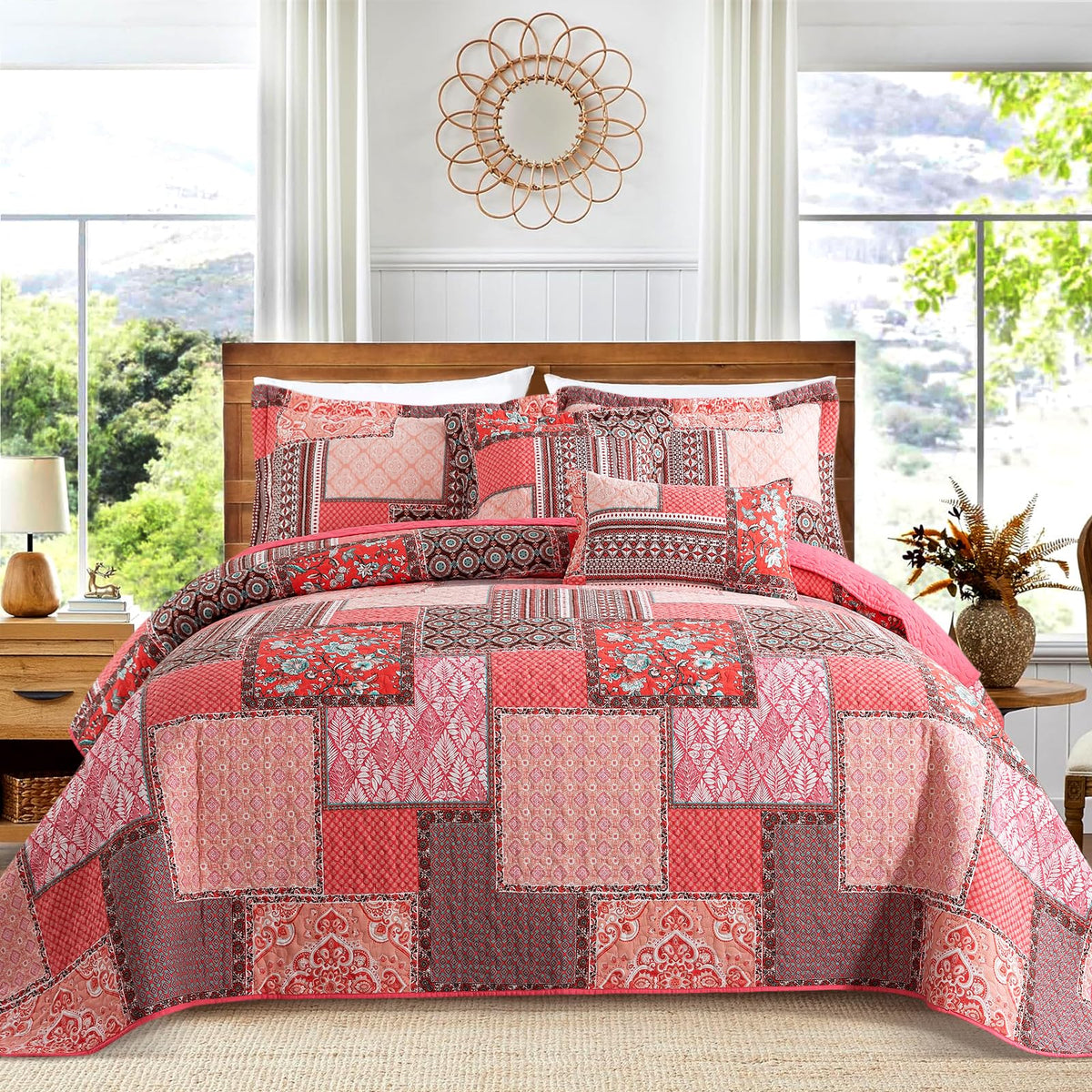 VAPUTAR 100% Cotton Face Quilt King Size Bedding Set - Boho King Quilts