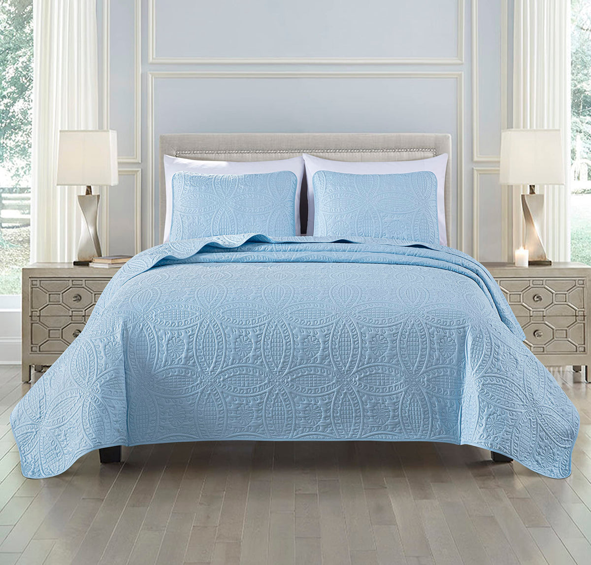 Chezmoi Collection Austin 3-piece Oversized Bedspread Coverlet Set (Queen, Teal)