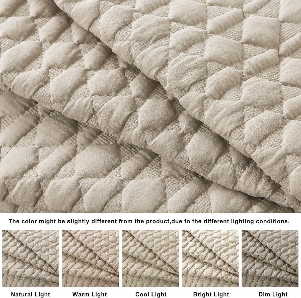 WDCOZY Oversized California Cal King Size Quilt Bedding Sets with 2 Pillow Shams, Beige Tan Cream Lightweight Soft Bedspread Coverlet Bed Cover, All Season Spring Summer, 3 Pieces, 116x106 inches