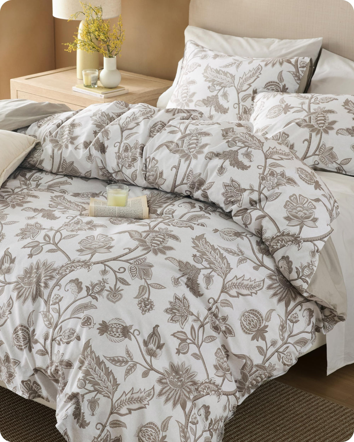 Bedsure PureWoven 100% Cotton Floral Duvet Cover Set, Queen, Green