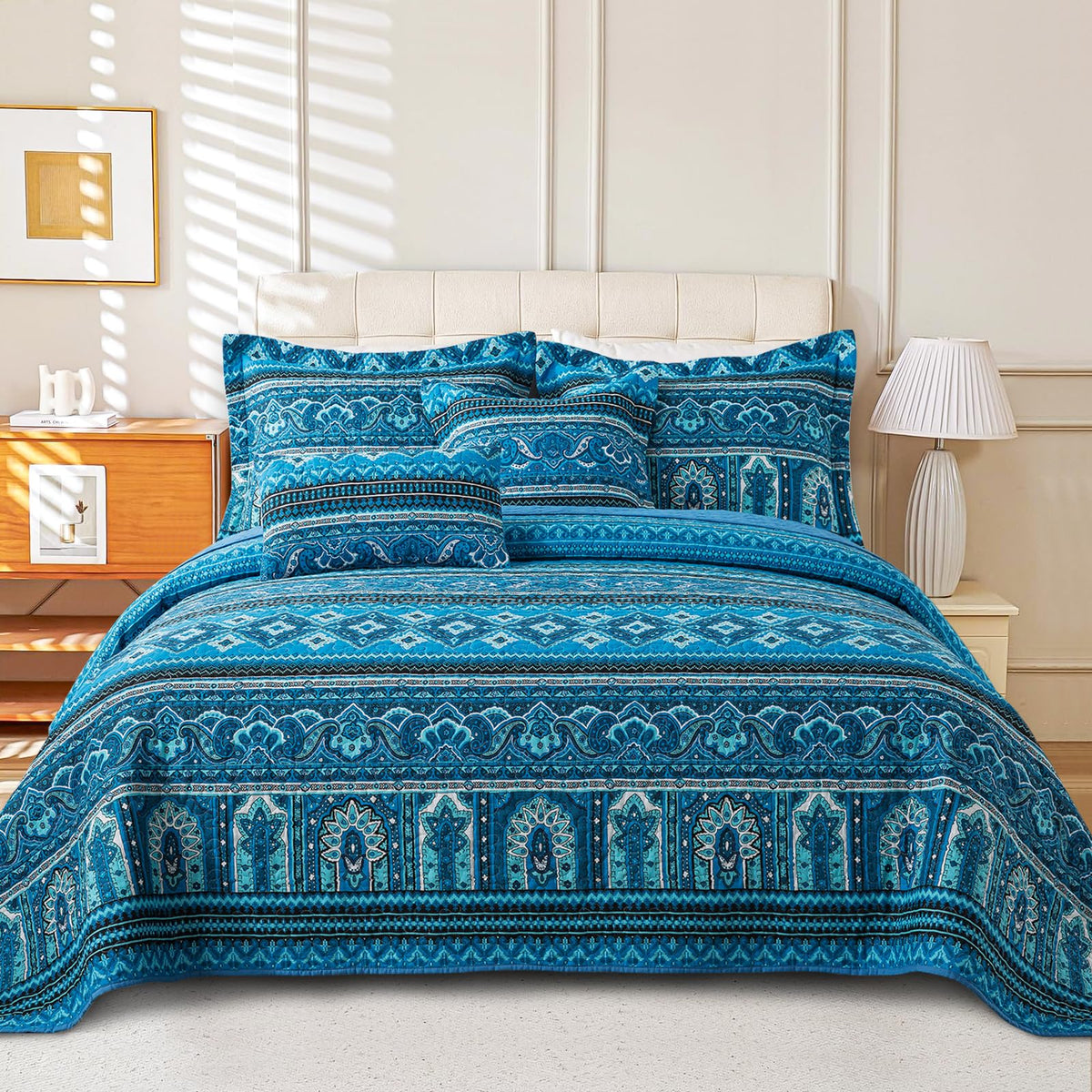 VAPUTAR 100% Cotton Face Quilt King Size Bedding Set - Boho King Quilts