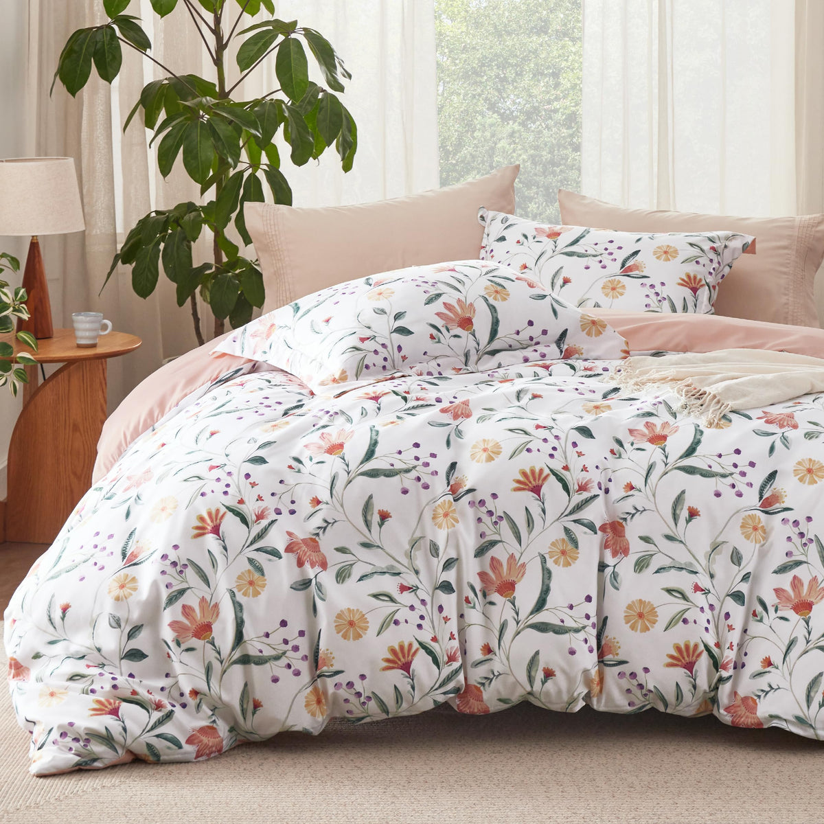 Bedsure Duvet Cover Queen Size - Reversible Green Queen Duvet Cover Set with Zipper Closure, 3 Pieces Floral Patterned Bedding Set with 8 Corner Ties and 2 Pillow Shams