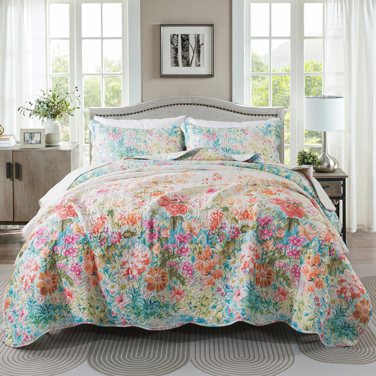 HoneiLife Oversized King Bedspreads 120x120 - Beach Quilt 3 Pieces, Coastal Quilt Sets, California King Quilt, Nautical Bedspreads Ocean Coverlets, Lightweight Bed Cover, Summer Quilts