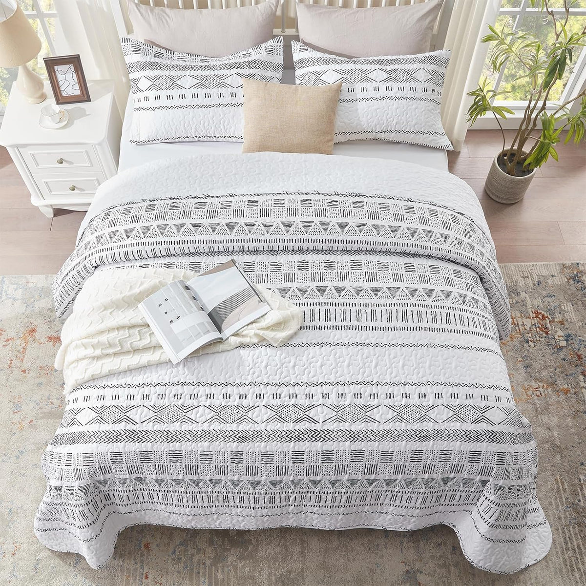 SunStyle Home Floral Queen Quilt Bedding Set, Lightweight Bedspreads,Boho