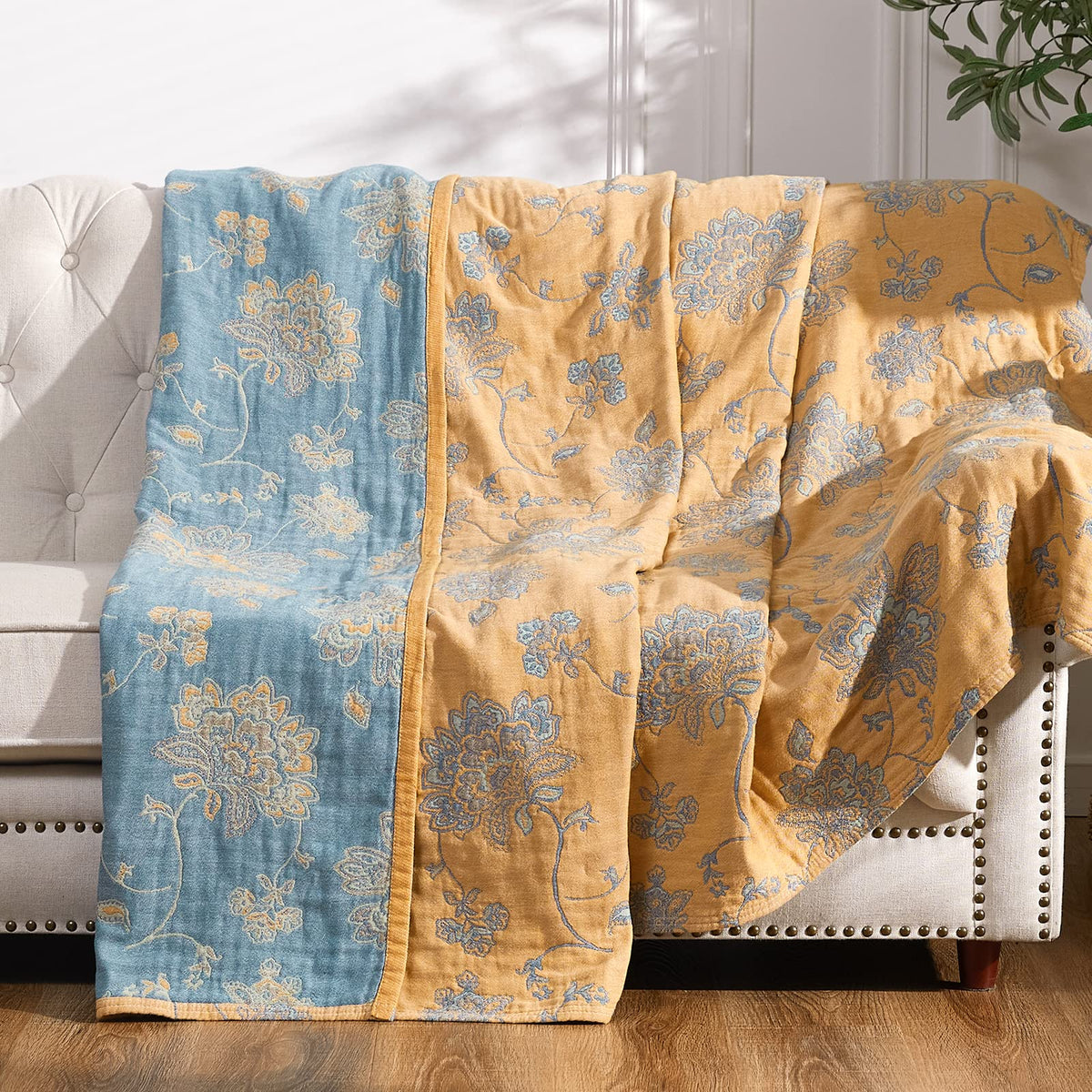 jinchan 100% Cotton Muslin Blanket Twin Boho Throw Blanket 50x60 Pink Multi