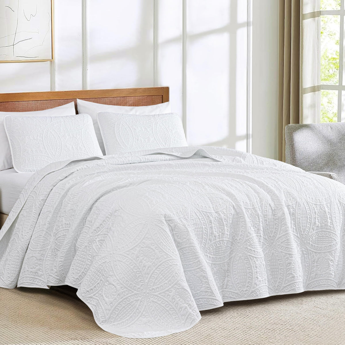 Chezmoi Collection Austin 3-piece Oversized Bedspread Coverlet Set (Queen, Teal)