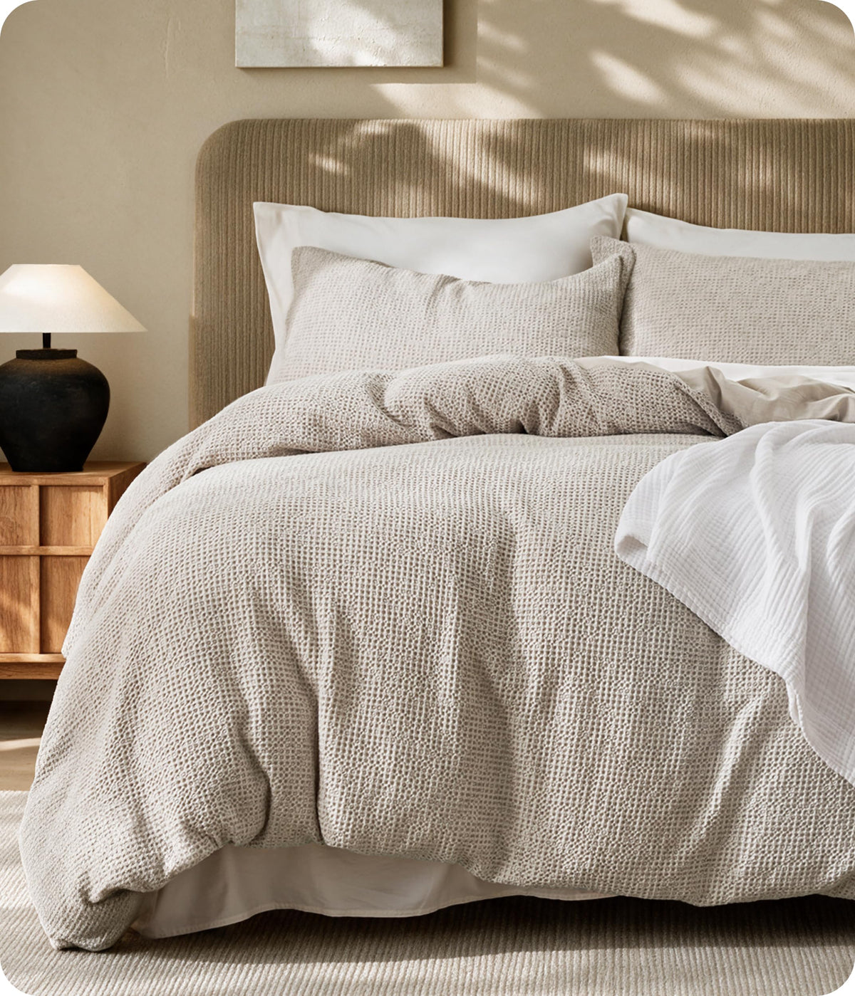 Bedsure PureWoven 3 Pieces 100% Cotton Waffle Weave Duvet Cover Set, Queen