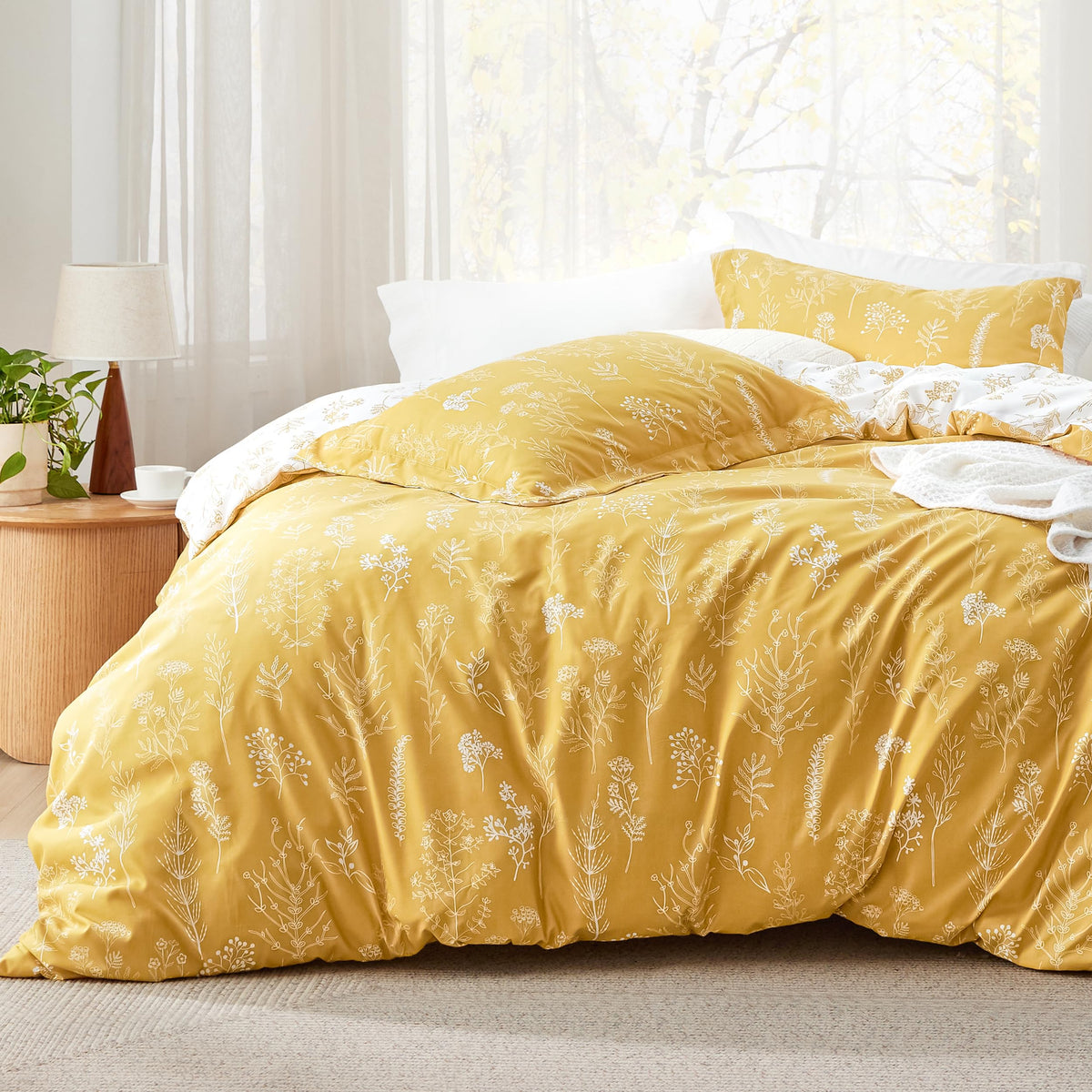 Bedsure Floral Comforter Set Cute Bedding Set Twin/Twin XL Reversible Black