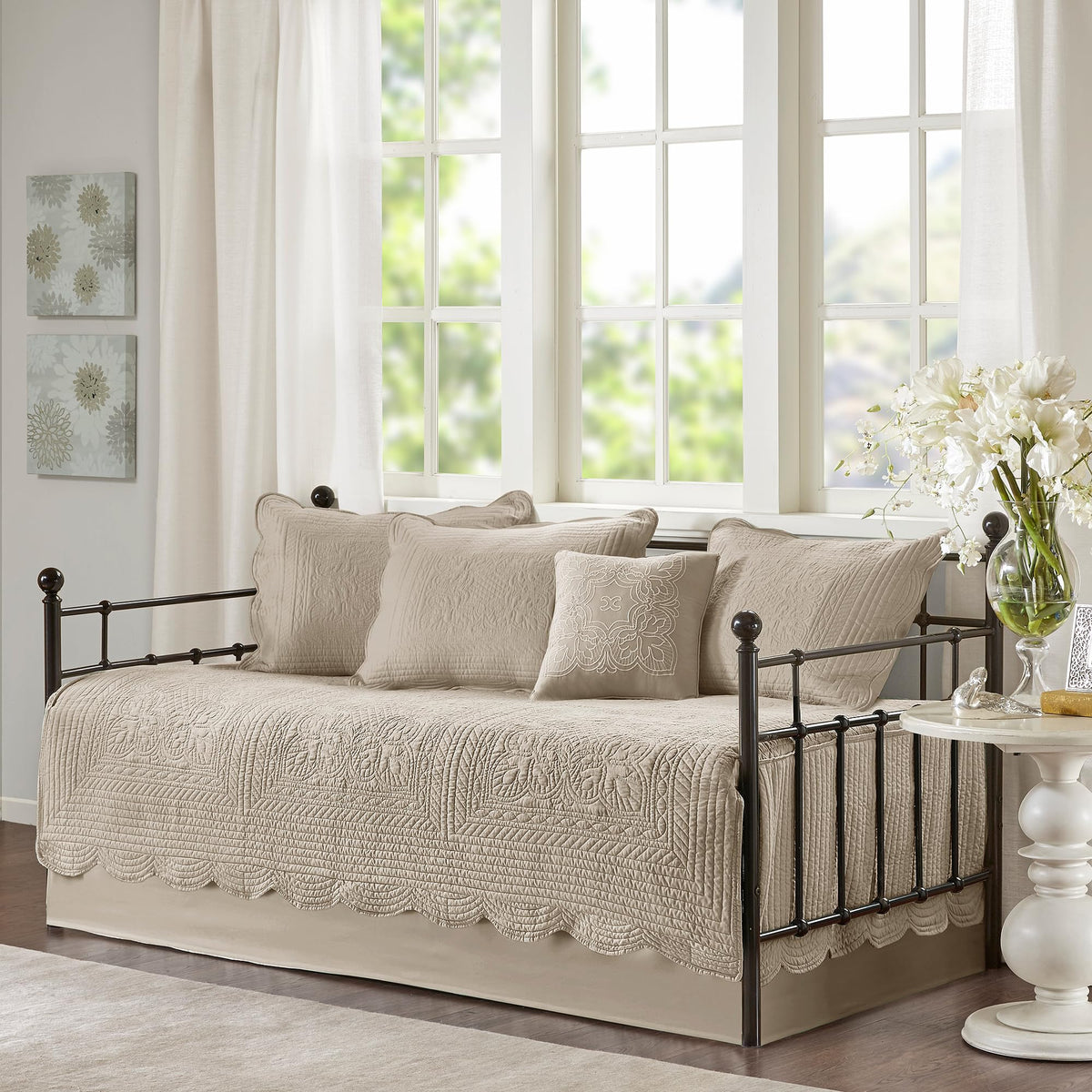Madison Park Coastal Damask Quilted Daybed Cover Set, 6PC, 39"x75"