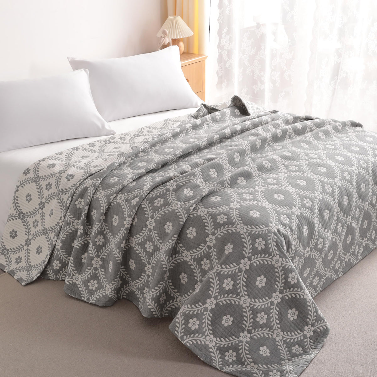NTBAY Twin 3 Layer Muslin Cotton Blanket, 68 x 92, Blue Stars