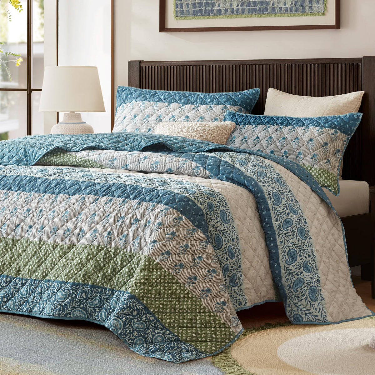 Comfort Spaces Valerie Boho Reversible Twin Quilt Bedding Set, 2 PC, Blue