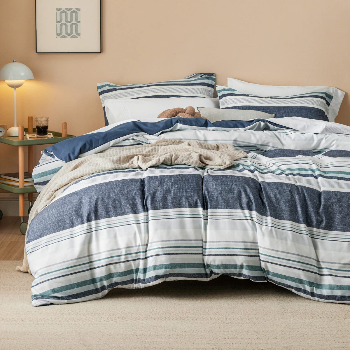 Bedsure Duvet Cover Queen Size - Reversible Green Queen Duvet Cover Set with Zipper Closure, 3 Pieces Floral Patterned Bedding Set with 8 Corner Ties and 2 Pillow Shams