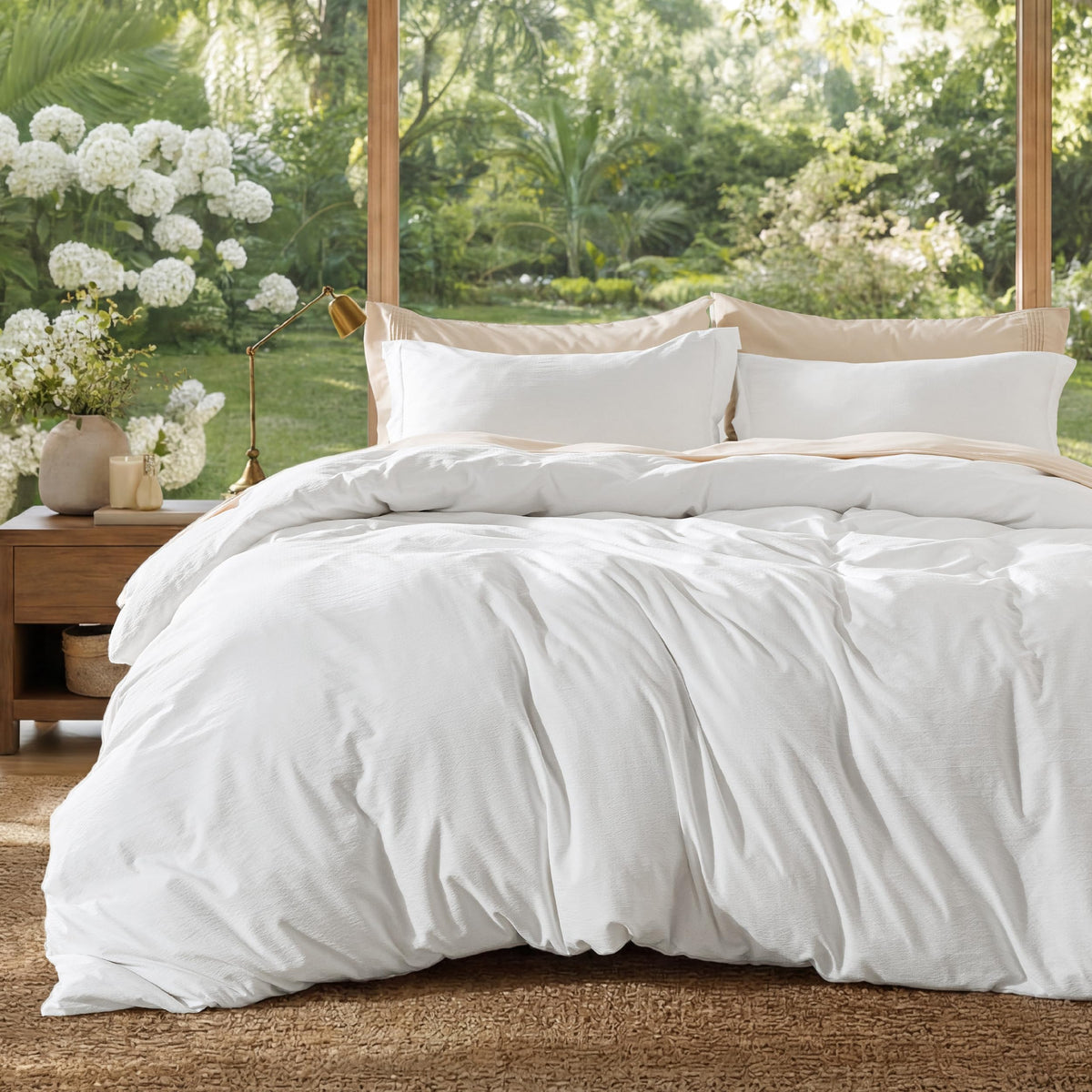 Bedsure Prewashed Duvet Cover Full, Cotton-Like Soft Bedding Set, White