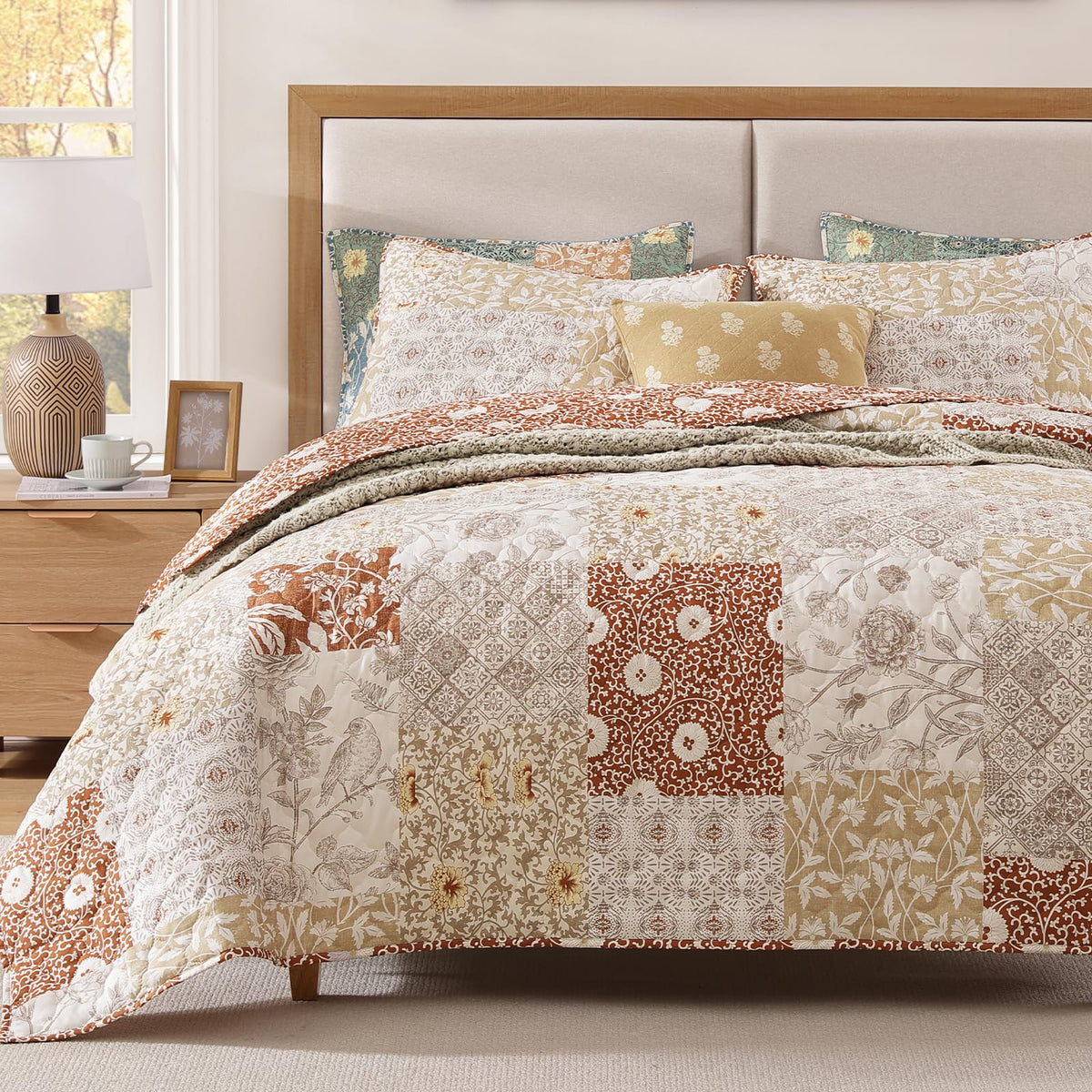 Quilts Queen Size-3 Pieces Soft Queen Bedspread Floral Patchwork Quilt