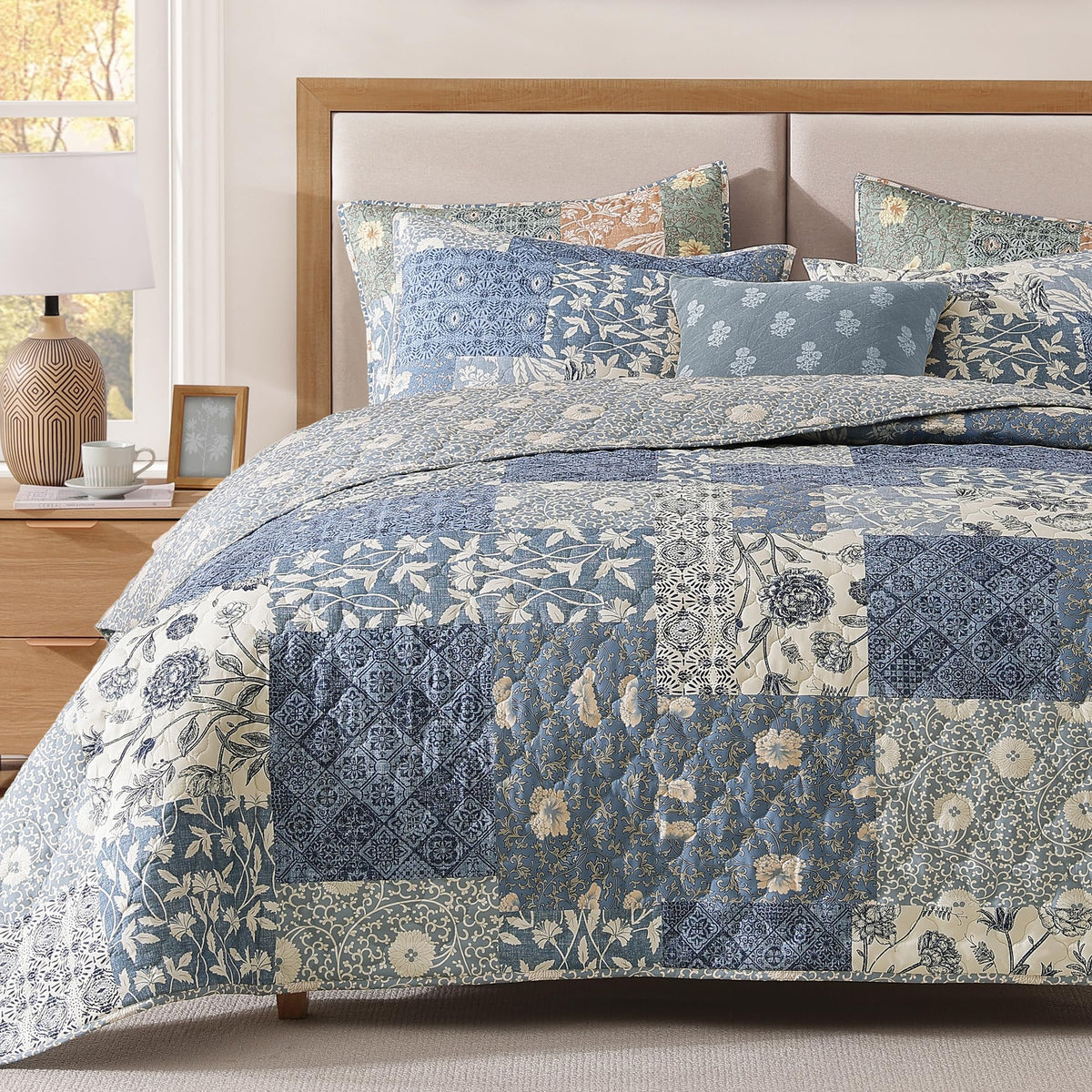 Quilts Queen Size-3 Pieces Soft Queen Bedspread Floral Patchwork Quilt