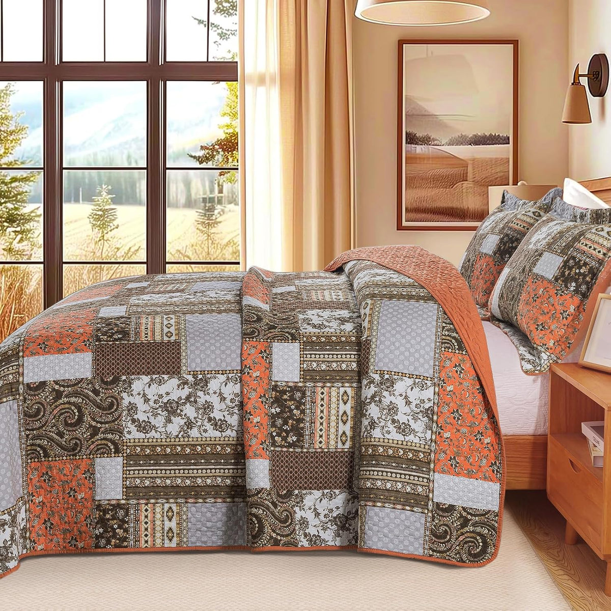 BEDIFANY 100% Cotton Cover Quilts King Size for Farmhouse- Fall Bedspread