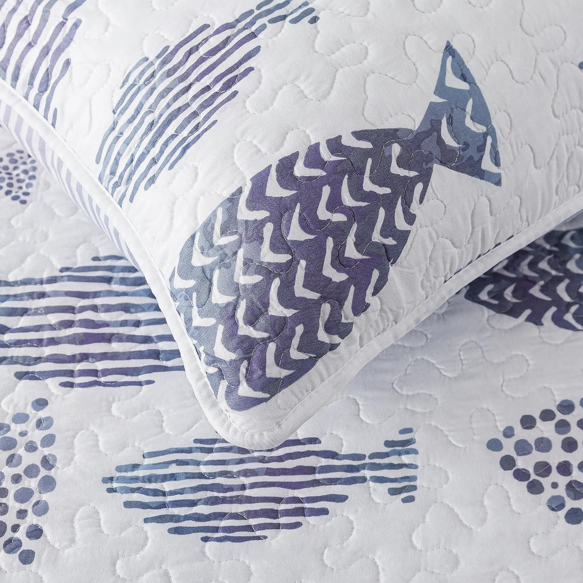 SLPR - Coastal Nautical Fish Quilt Set, Queen with 2 Shams, Lake Bedding