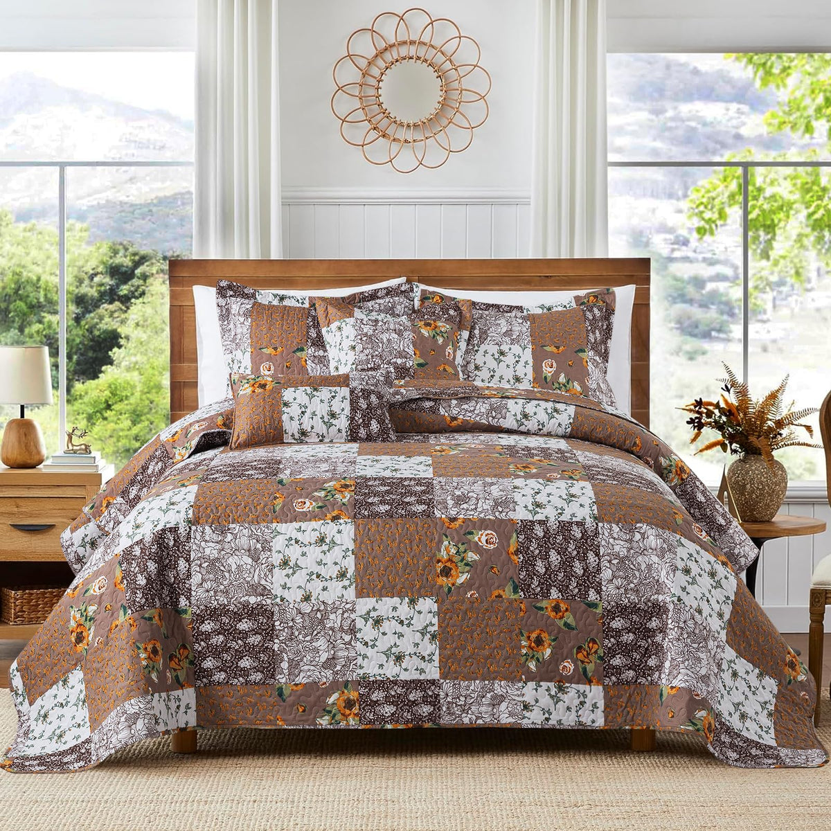 VAPUTAR 100% Cotton Face Quilt King Size Bedding Set - Boho King Quilts