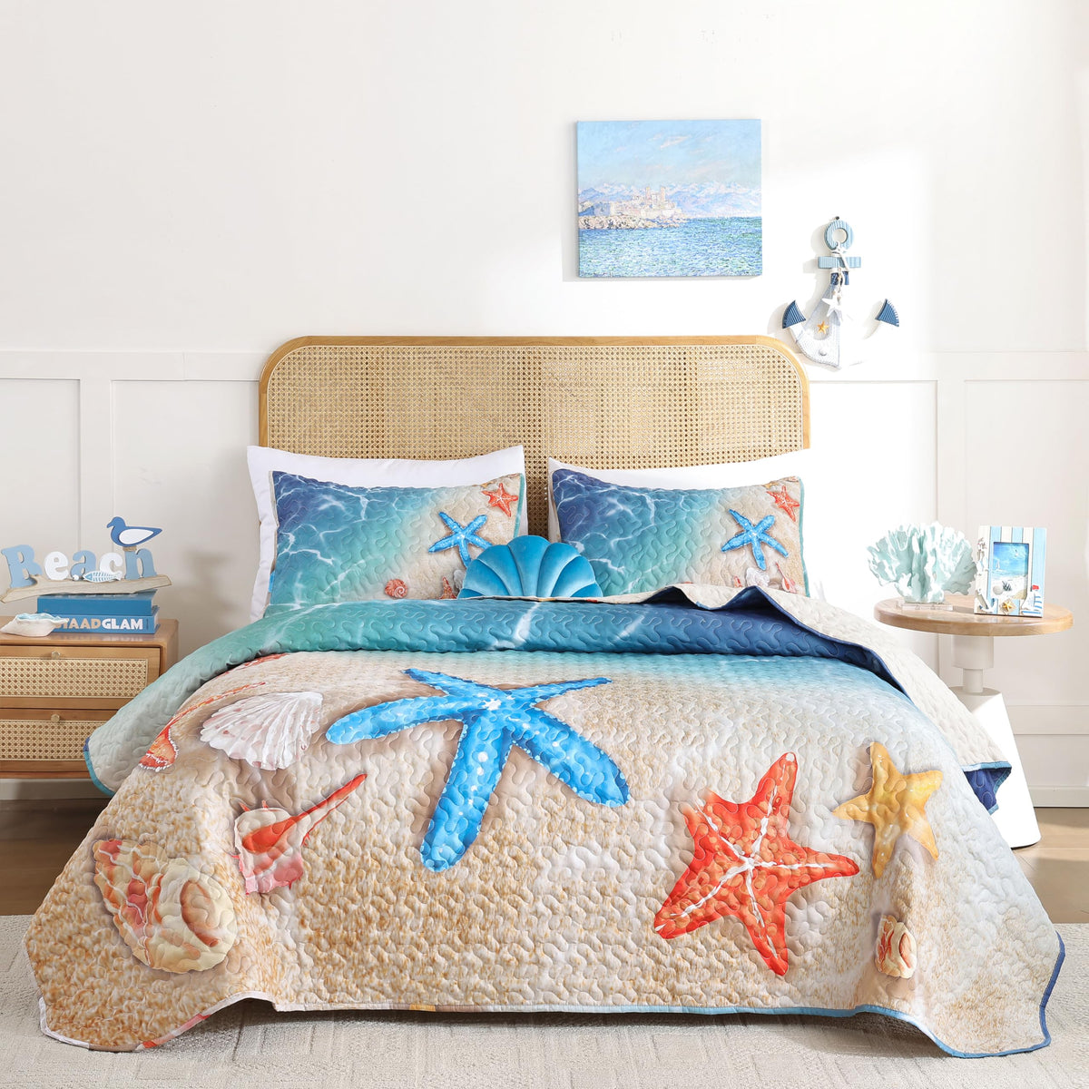 weigelia Coastal Quilt Twin Size, Sea Turtle Lightweight Summer Bedding
