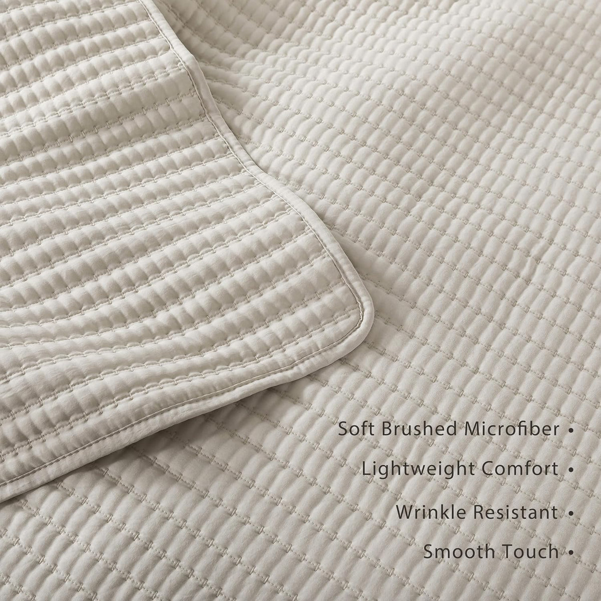 palassio King Quilt Bedding Set Channel Pick Stitch Striped Beige Coverlet