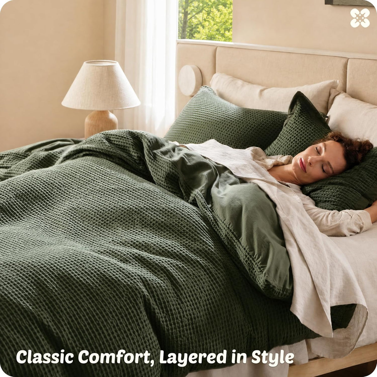 Bedsure PureWoven 3 Pieces 100% Cotton Waffle Weave Duvet Cover Set, Queen