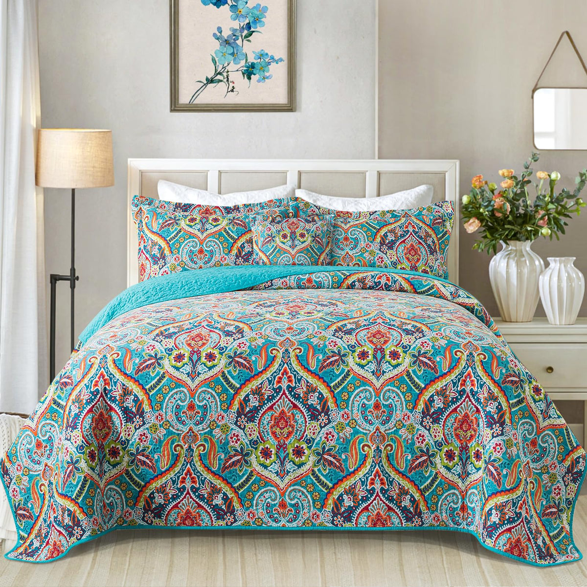 VAPUTAR 100% Cotton Face Quilt King Size Bedding Set - Boho King Quilts