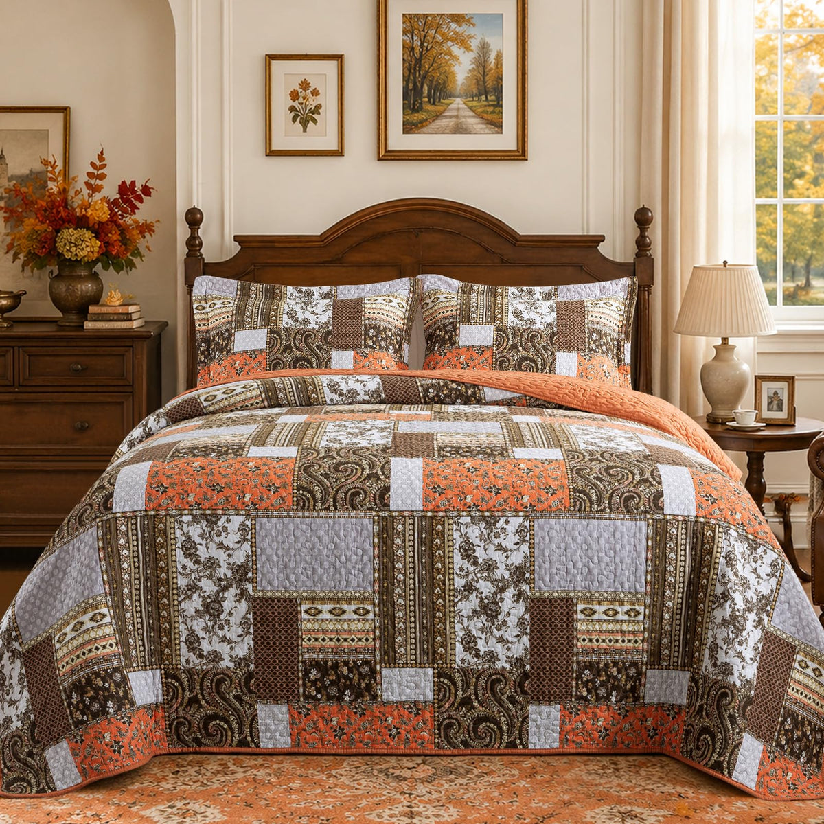 VAPUTAR 100% Cotton Face Quilt King Size Bedding Set - Boho King Quilts