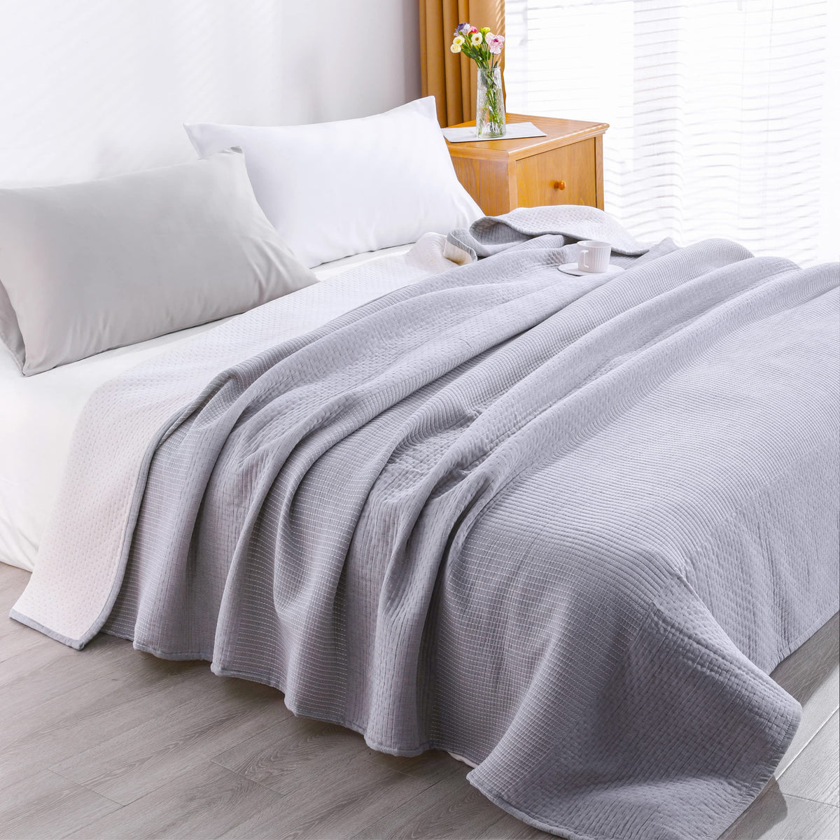 NTBAY Twin 3 Layer Muslin Cotton Blanket, 68 x 92, Blue Stars