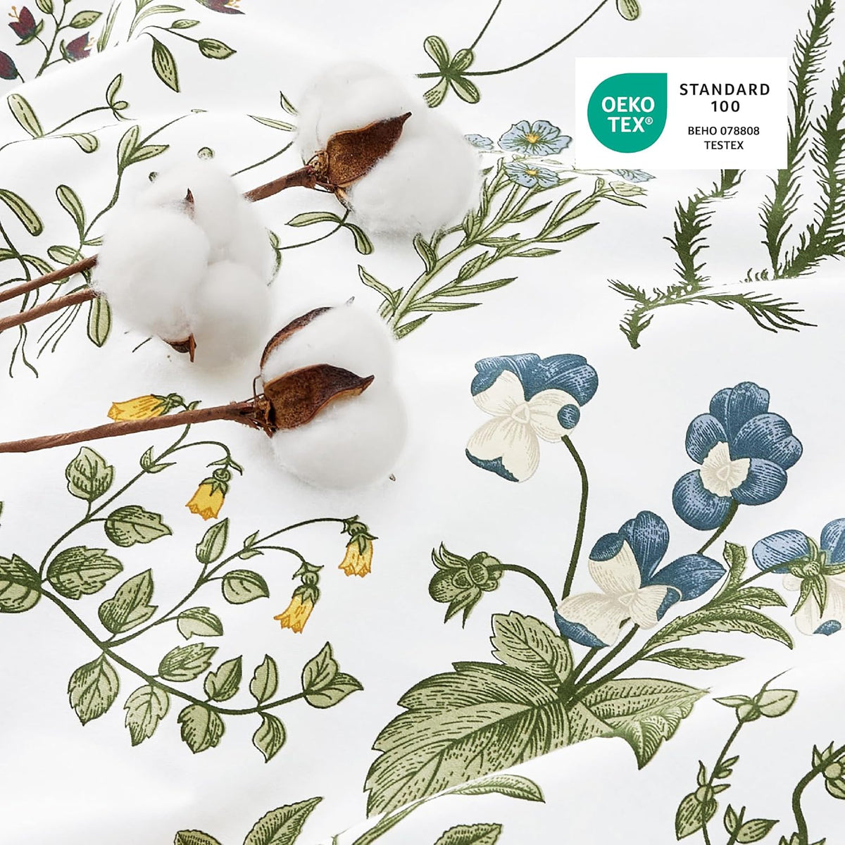 Bedsure PureWoven 100% Cotton Floral Duvet Cover Set, Queen, Green