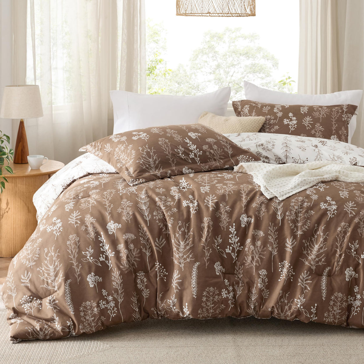 Bedsure Floral Comforter Set Cute Bedding Set Twin/Twin XL Reversible Black