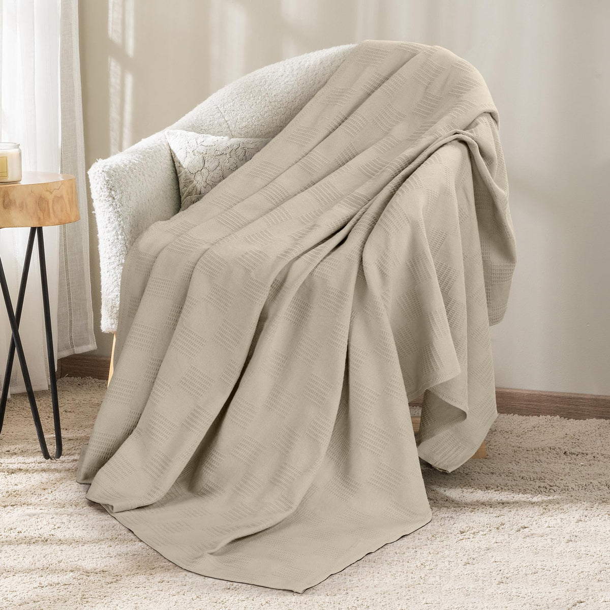 Utopia Bedding 100% Cotton Thermal Blanket White Twin, 90x72 Inches
