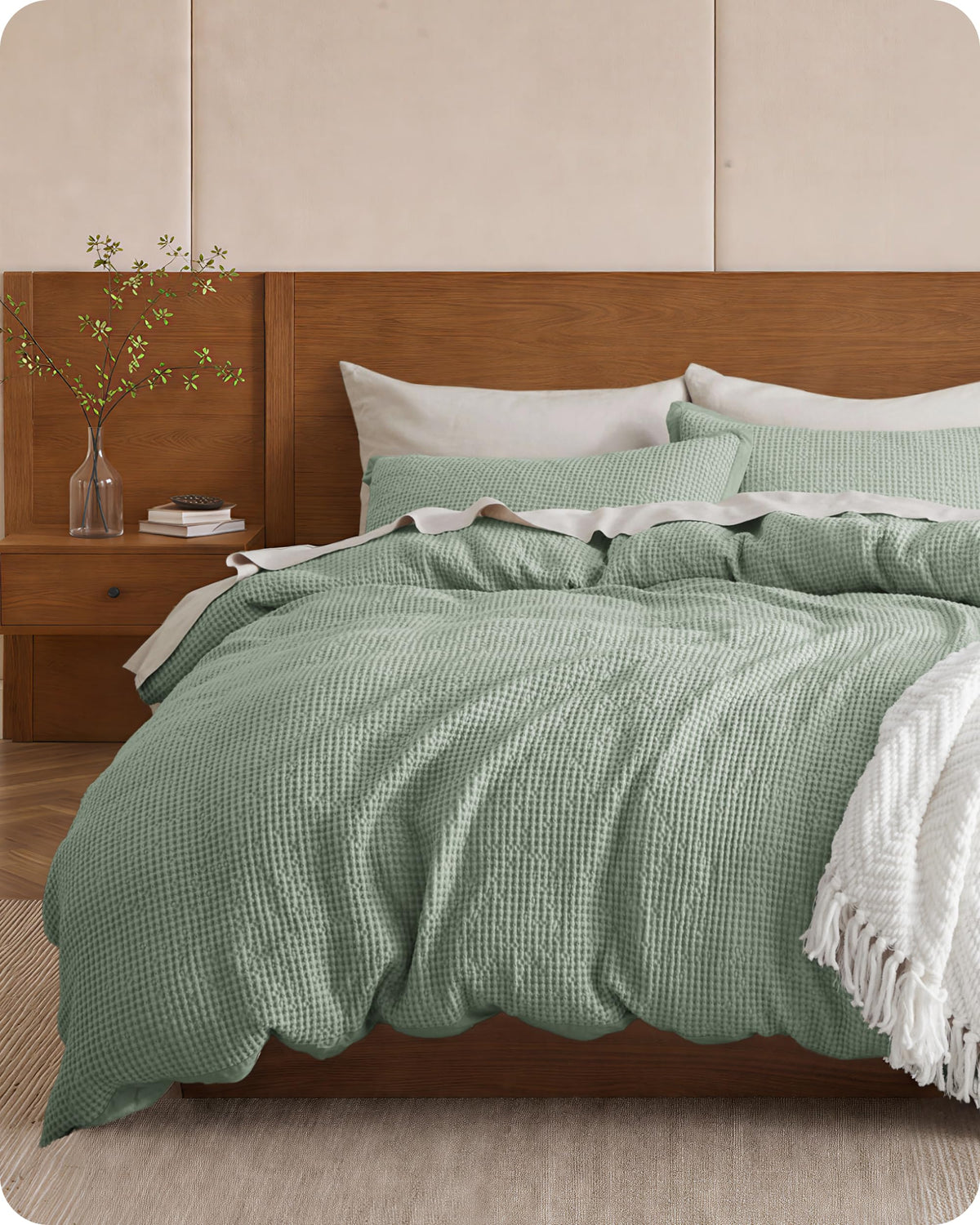 Bedsure PureWoven 3 Pieces 100% Cotton Waffle Weave Duvet Cover Set, Queen