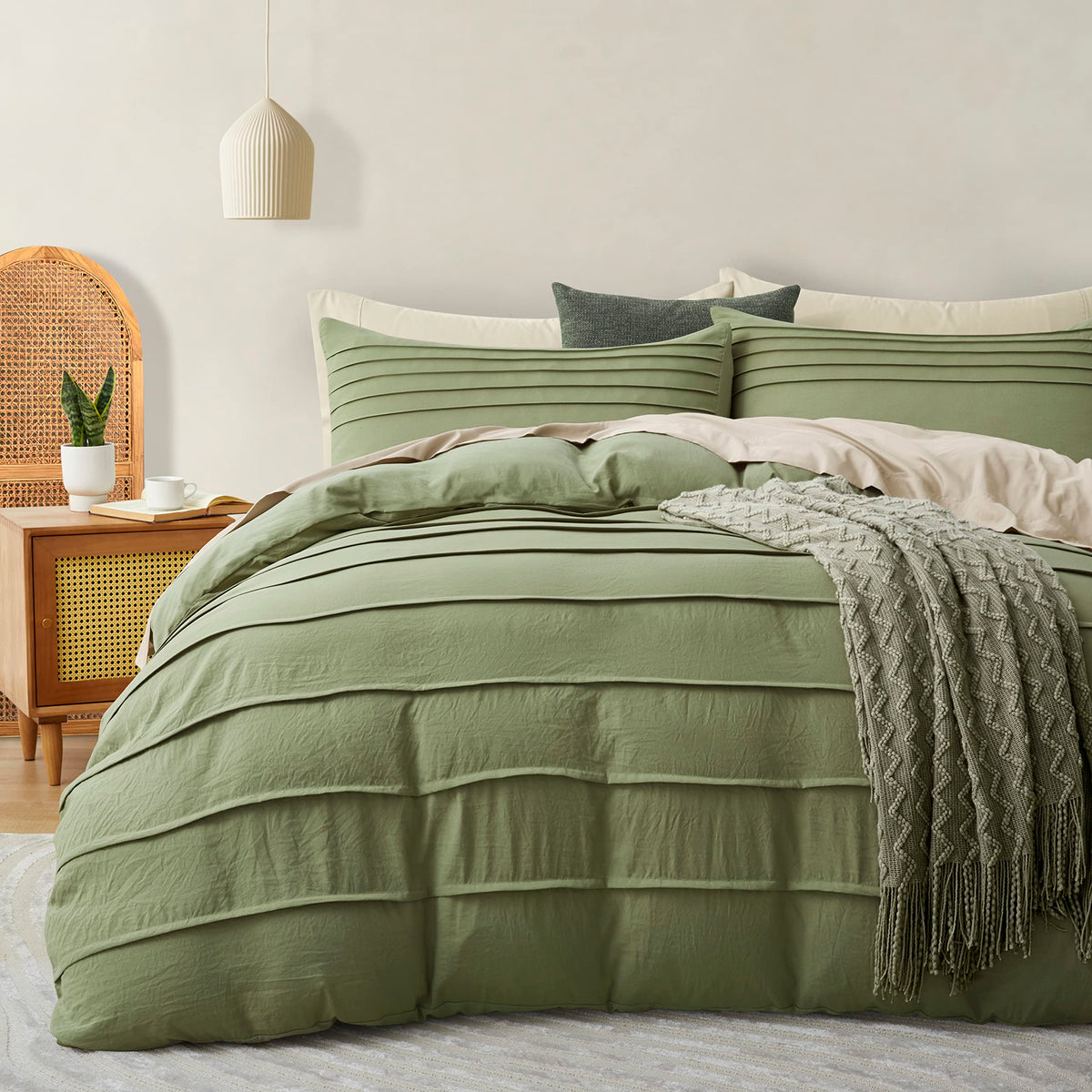 Oli Anderson 3PCS Pleated Duvet Cover Set, Beige, King