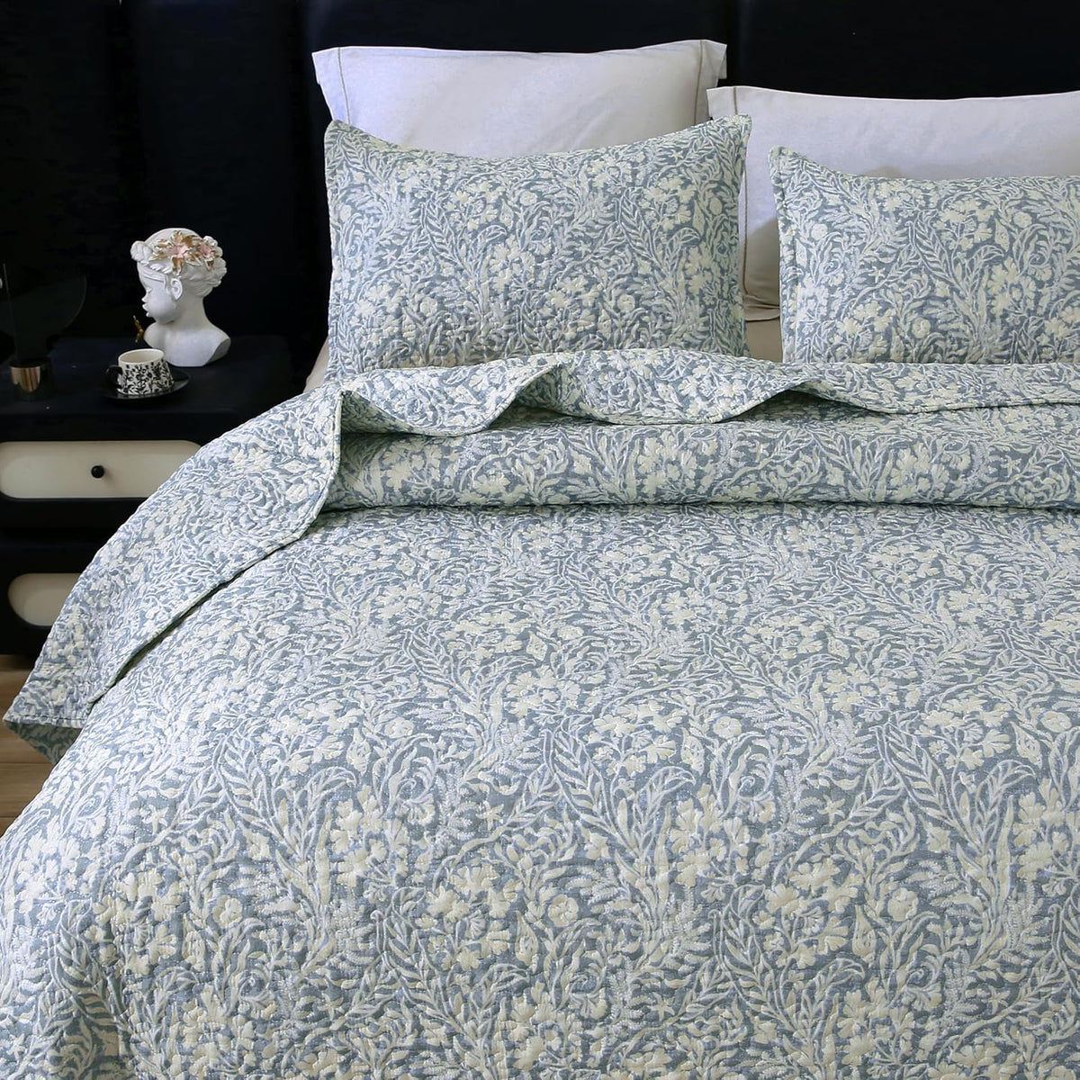 DURLENGEN Botanical Quilt California King Size,Reversible Bedding Set,Beige